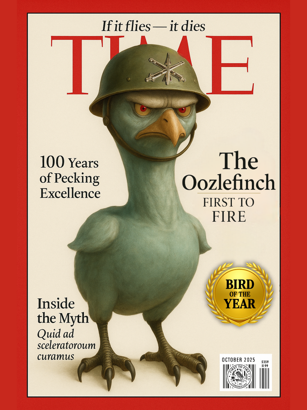 TIME Cover: The Oozlefinch — Bird of the Year (October 2025 Edition)